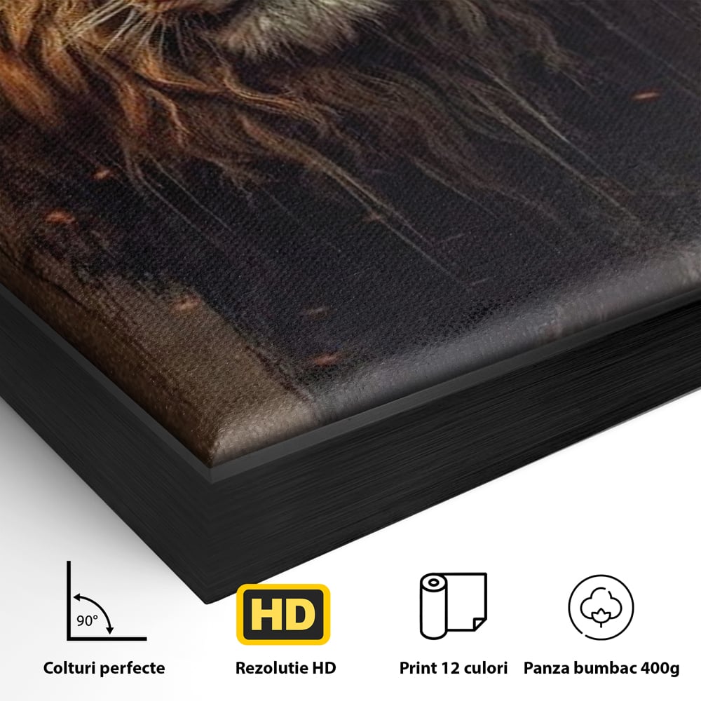 Leinwand Wandkunst Canvas Premium, LuxCanva® M1364, Geboren aus Feuer, Löwe, majestätisch, legendär, Krieger, Mut, Kraft, Geist, erhaben, Flammen, Büro, Wohnen, Kinderzimmer