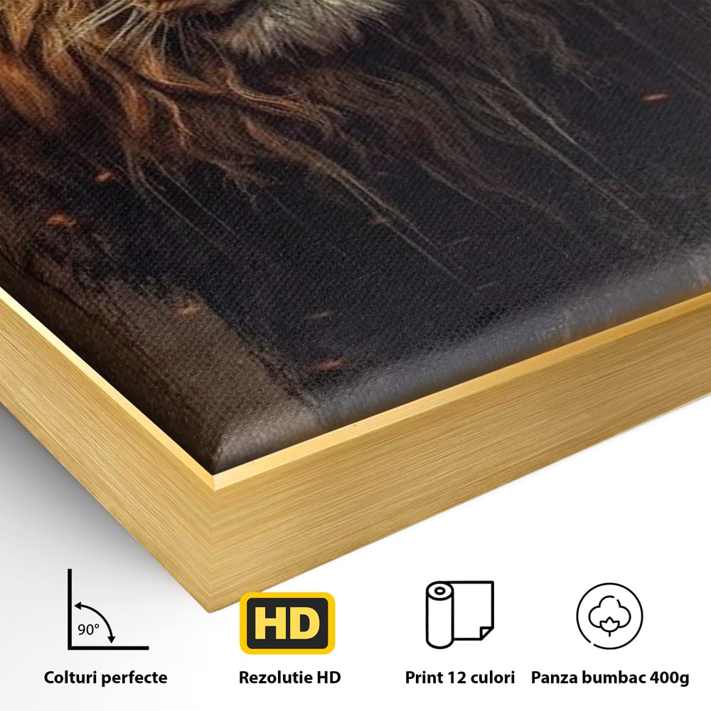 Leinwand Wandkunst Canvas Premium, LuxCanva® M1364, Geboren aus Feuer, Löwe, majestätisch, legendär, Krieger, Mut, Kraft, Geist, erhaben, Flammen, Büro, Wohnen, Kinderzimmer