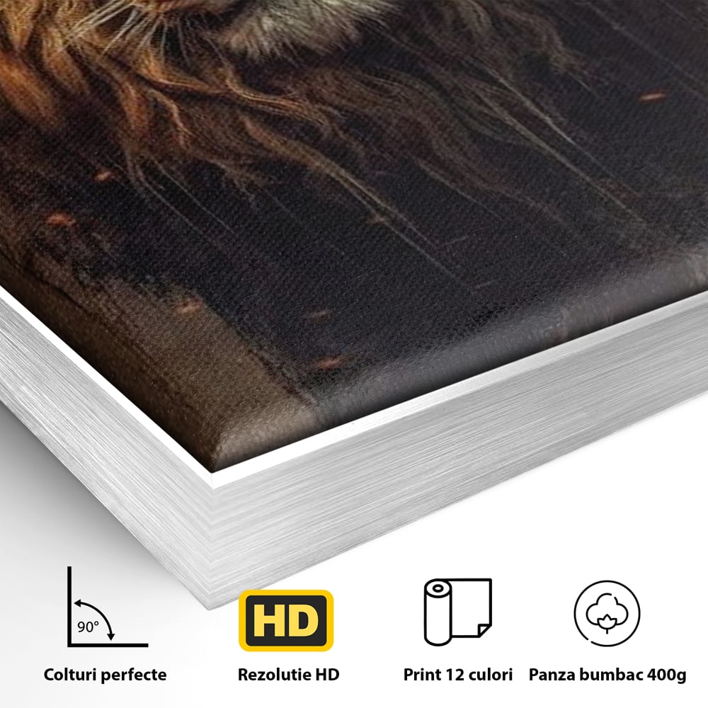 Leinwand Wandkunst Canvas Premium, LuxCanva® M1364, Geboren aus Feuer, Löwe, majestätisch, legendär, Krieger, Mut, Kraft, Geist, erhaben, Flammen, Büro, Wohnen, Kinderzimmer