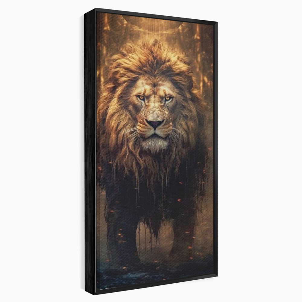 Leinwand Wandkunst Canvas Premium, LuxCanva® M1364, Geboren aus Feuer, Löwe, majestätisch, legendär, Krieger, Mut, Kraft, Geist, erhaben, Flammen, Büro, Wohnen, Kinderzimmer