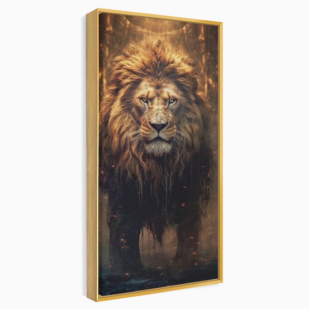 Leinwand Wandkunst Canvas Premium, LuxCanva® M1364, Geboren aus Feuer, Löwe, majestätisch, legendär, Krieger, Mut, Kraft, Geist, erhaben, Flammen, Büro, Wohnen, Kinderzimmer