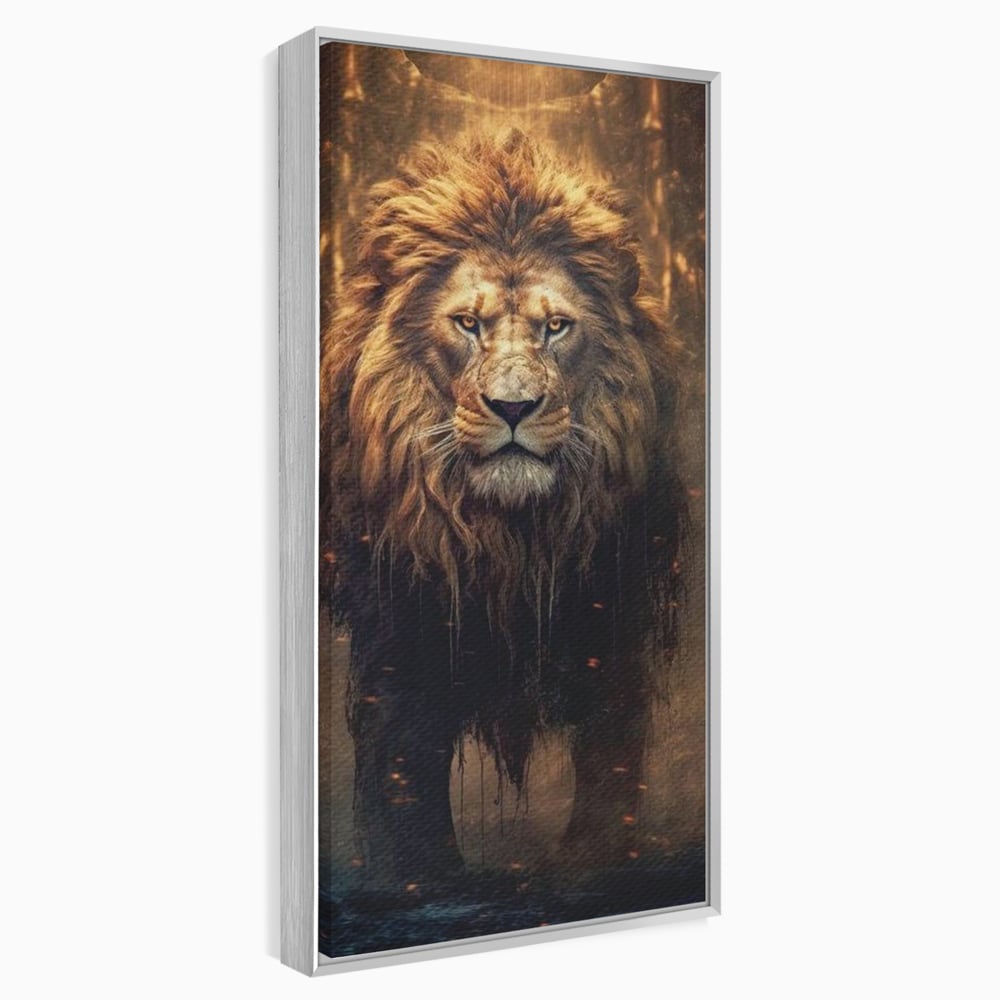Leinwand Wandkunst Canvas Premium, LuxCanva® M1364, Geboren aus Feuer, Löwe, majestätisch, legendär, Krieger, Mut, Kraft, Geist, erhaben, Flammen, Büro, Wohnen, Kinderzimmer