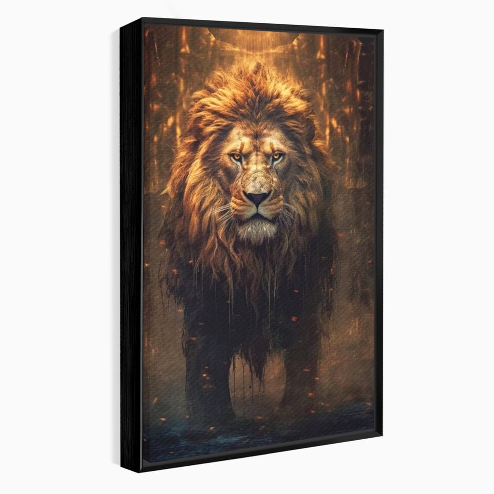 Leinwand Wandkunst Canvas Premium, LuxCanva® M1364, Geboren aus Feuer, Löwe, majestätisch, legendär, Krieger, Mut, Kraft, Geist, erhaben, Flammen, Büro, Wohnen, Kinderzimmer