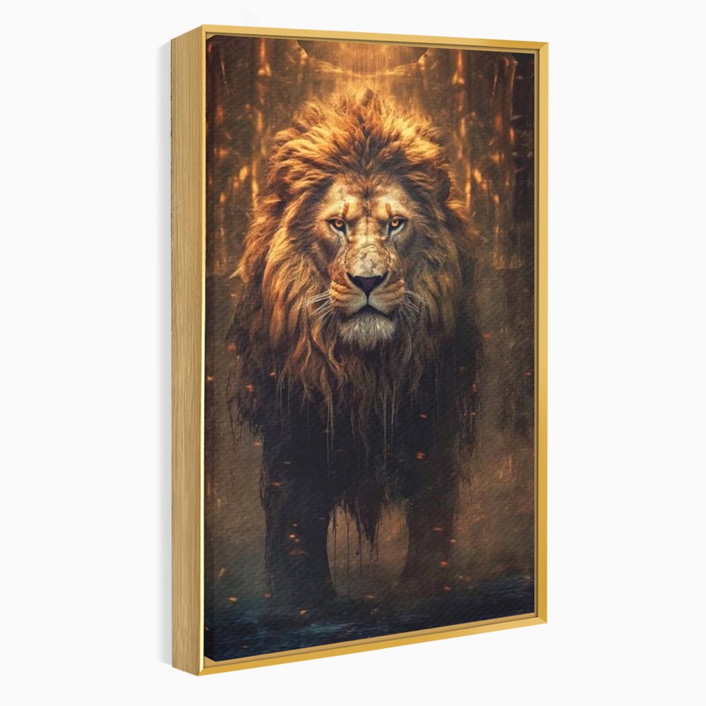Leinwand Wandkunst Canvas Premium, LuxCanva® M1364, Geboren aus Feuer, Löwe, majestätisch, legendär, Krieger, Mut, Kraft, Geist, erhaben, Flammen, Büro, Wohnen, Kinderzimmer