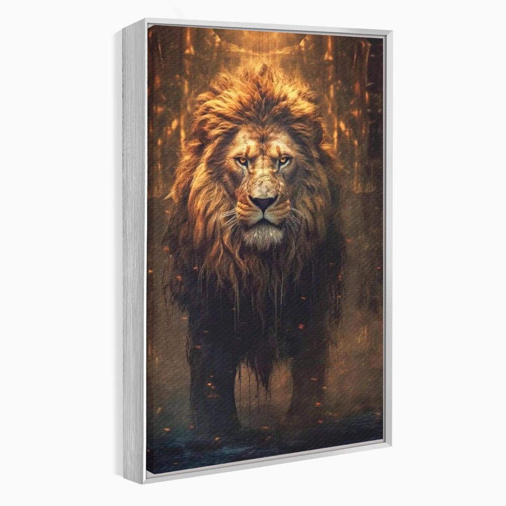 Leinwand Wandkunst Canvas Premium, LuxCanva® M1364, Geboren aus Feuer, Löwe, majestätisch, legendär, Krieger, Mut, Kraft, Geist, erhaben, Flammen, Büro, Wohnen, Kinderzimmer