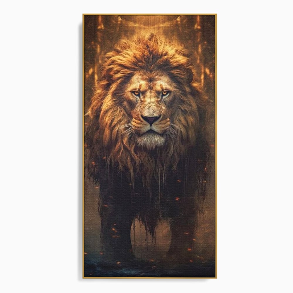 Leinwand Wandkunst Canvas Premium, LuxCanva® M1364, Geboren aus Feuer, Löwe, majestätisch, legendär, Krieger, Mut, Kraft, Geist, erhaben, Flammen, Büro, Wohnen, Kinderzimmer