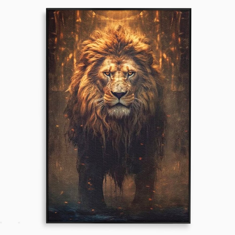 Leinwand Wandkunst Canvas Premium, LuxCanva® M1364, Geboren aus Feuer, Löwe, majestätisch, legendär, Krieger, Mut, Kraft, Geist, erhaben, Flammen, Büro, Wohnen, Kinderzimmer