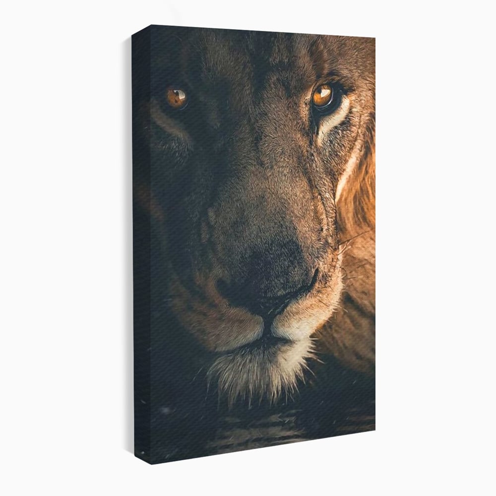Tablou Canvas Premium, LuxCanva® M1365, Putere Ascunsa, Privire, Mister, Destin, Dominare, Forta, Leu, Stapan, Glorios, Maret, Nobil, Apa, Birou, Living, Camera Copil
