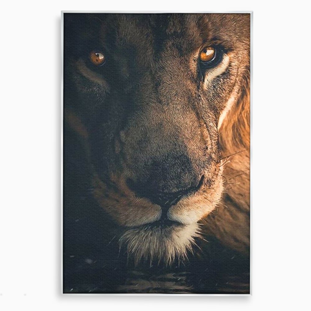 Tablou Canvas Premium, LuxCanva® M1365, Putere Ascunsa, Privire, Mister, Destin, Dominare, Forta, Leu, Stapan, Glorios, Maret, Nobil, Apa, Birou, Living, Camera Copil