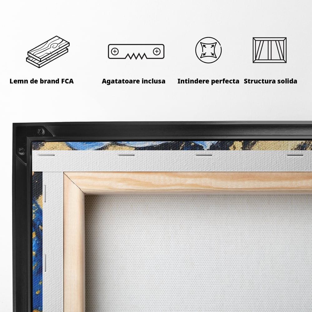 Tablou Canvas Premium, LuxCanva® M1366, Leoaica de Safir, Floare, Petale, Albastru, Auriu, Leoaica, Regina, Frumusete, Feminitate, Stralucire, Eleganta, Birou, Living, Camera Copil