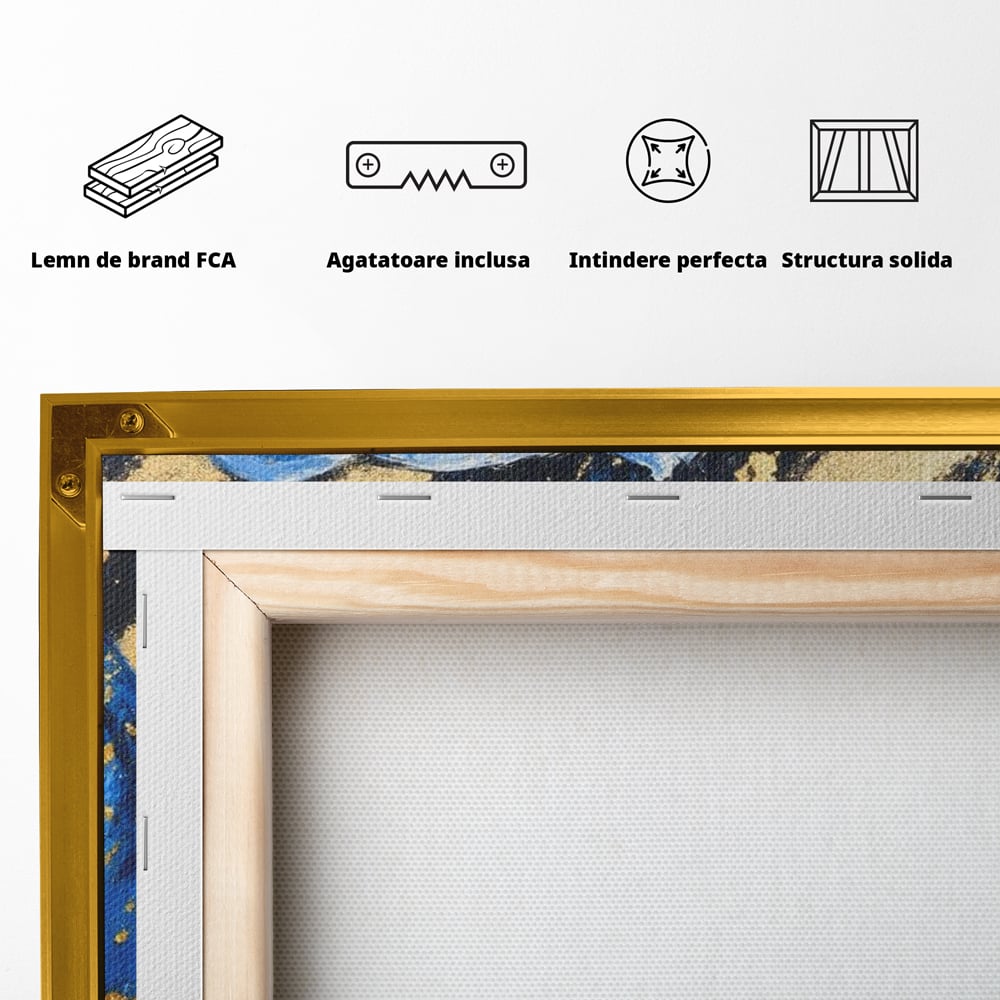 Tablou Canvas Premium, LuxCanva® M1366, Leoaica de Safir, Floare, Petale, Albastru, Auriu, Leoaica, Regina, Frumusete, Feminitate, Stralucire, Eleganta, Birou, Living, Camera Copil