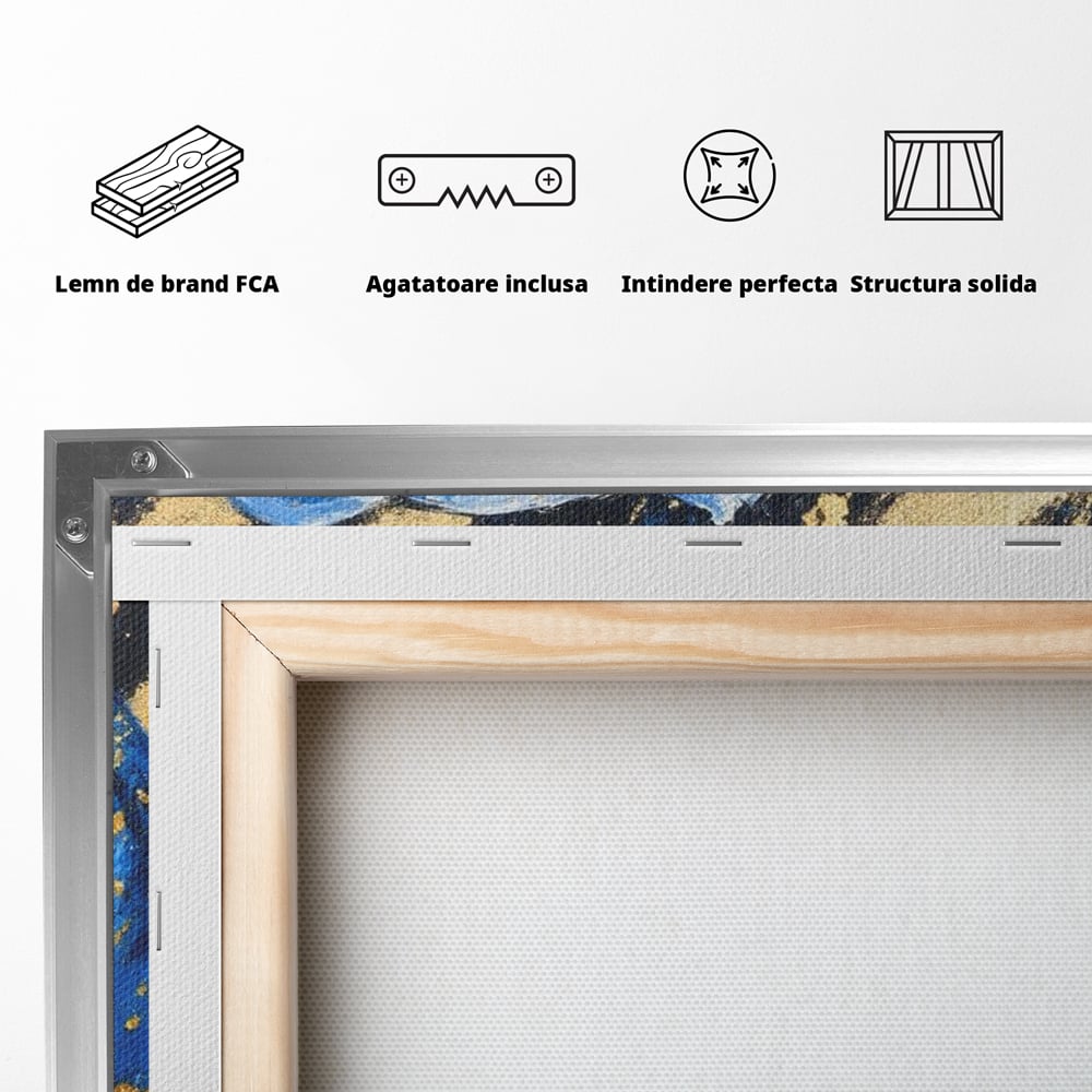 Tablou Canvas Premium, LuxCanva® M1366, Leoaica de Safir, Floare, Petale, Albastru, Auriu, Leoaica, Regina, Frumusete, Feminitate, Stralucire, Eleganta, Birou, Living, Camera Copil