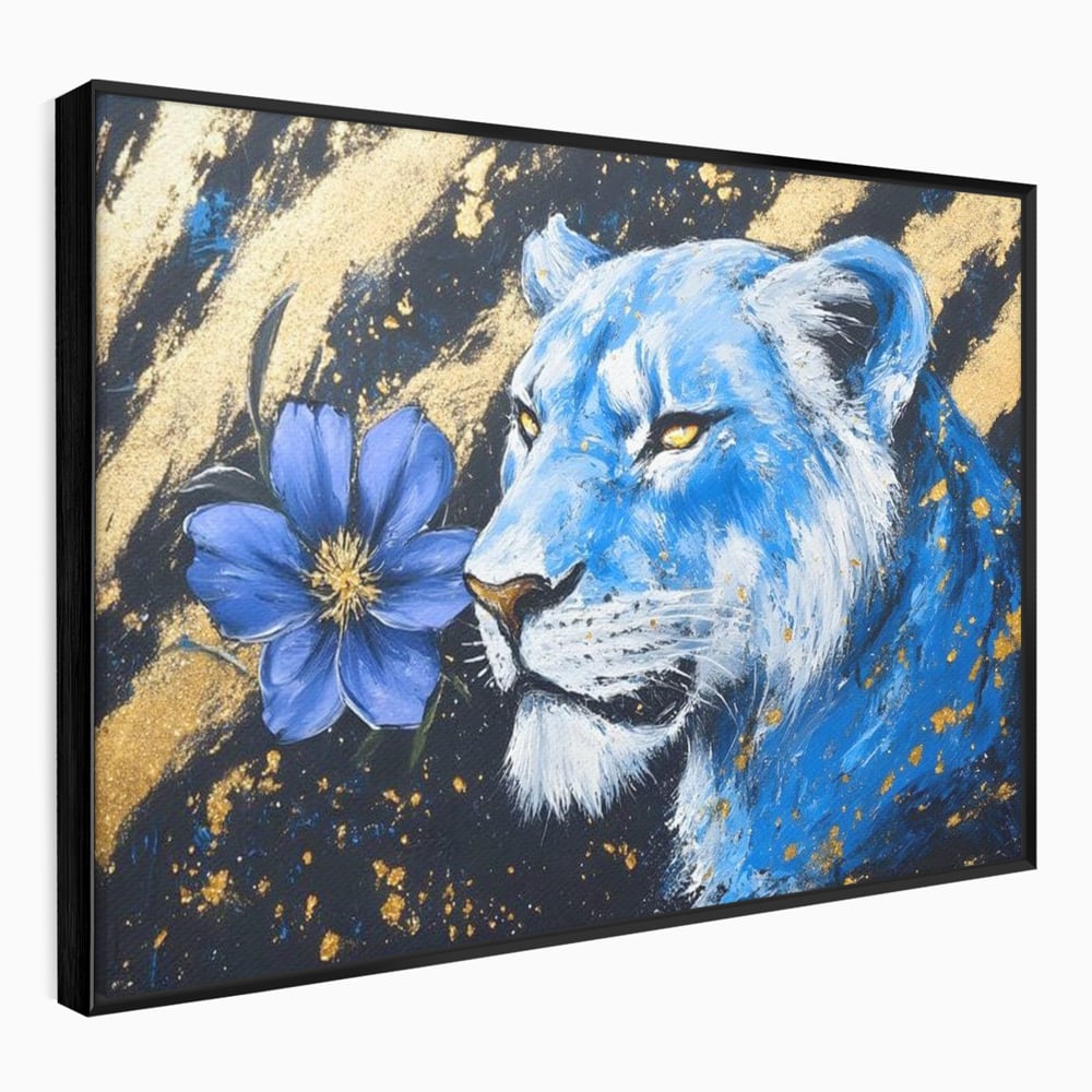 Tablou Canvas Premium, LuxCanva® M1366, Leoaica de Safir, Floare, Petale, Albastru, Auriu, Leoaica, Regina, Frumusete, Feminitate, Stralucire, Eleganta, Birou, Living, Camera Copil