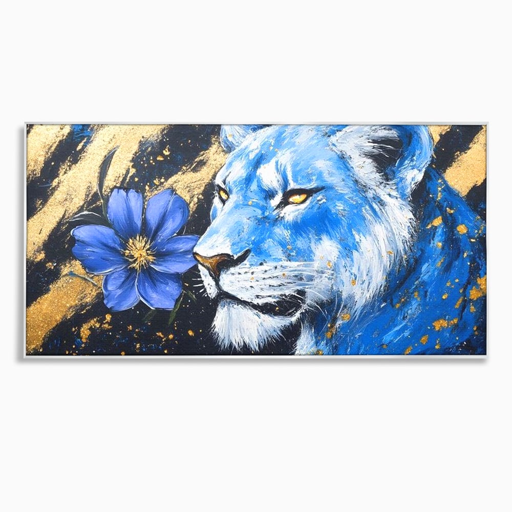 Tablou Canvas Premium, LuxCanva® M1366, Leoaica de Safir, Floare, Petale, Albastru, Auriu, Leoaica, Regina, Frumusete, Feminitate, Stralucire, Eleganta, Birou, Living, Camera Copil
