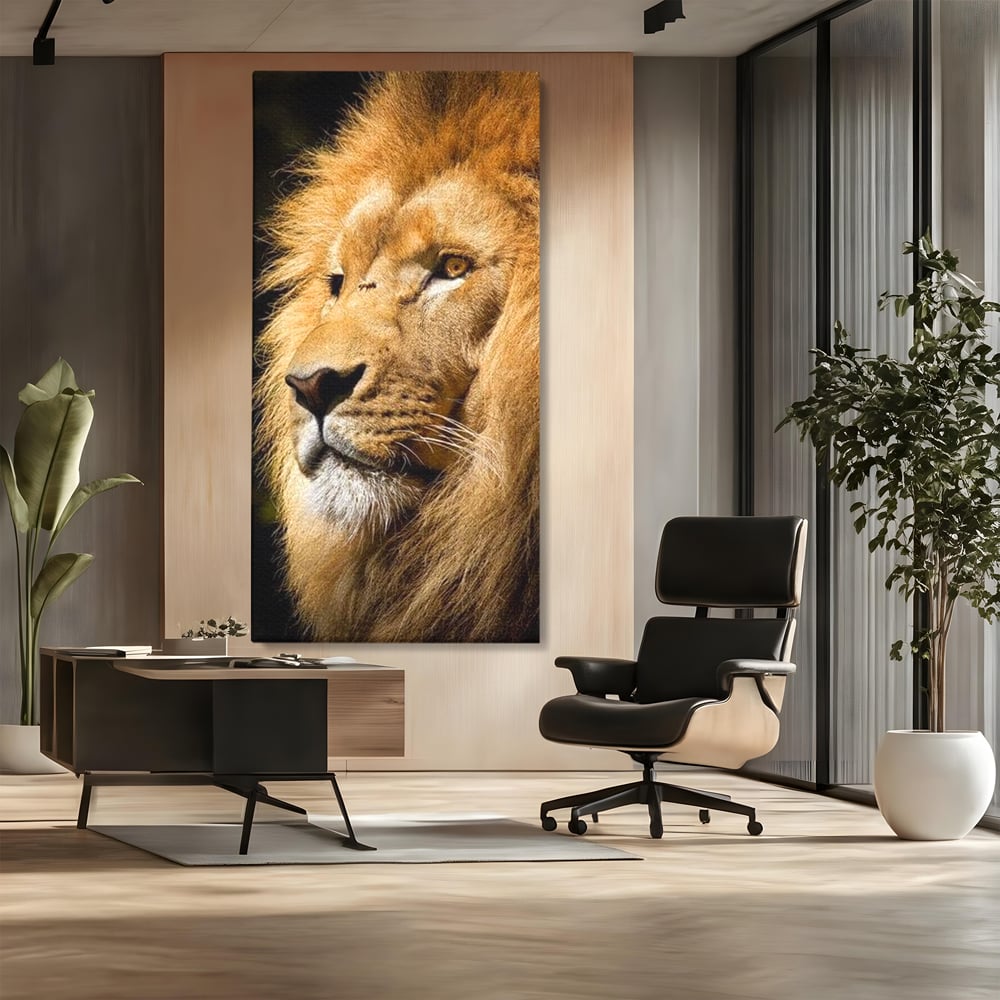 Tablou Canvas Premium, LuxCanva® M1367, Farmec Imperial, Leu, Animal, Rege, Maretie, Intelepciune, Forta, Lumina, Profil, Portret, Viziune, Respect, Birou, Living, Camera Copil