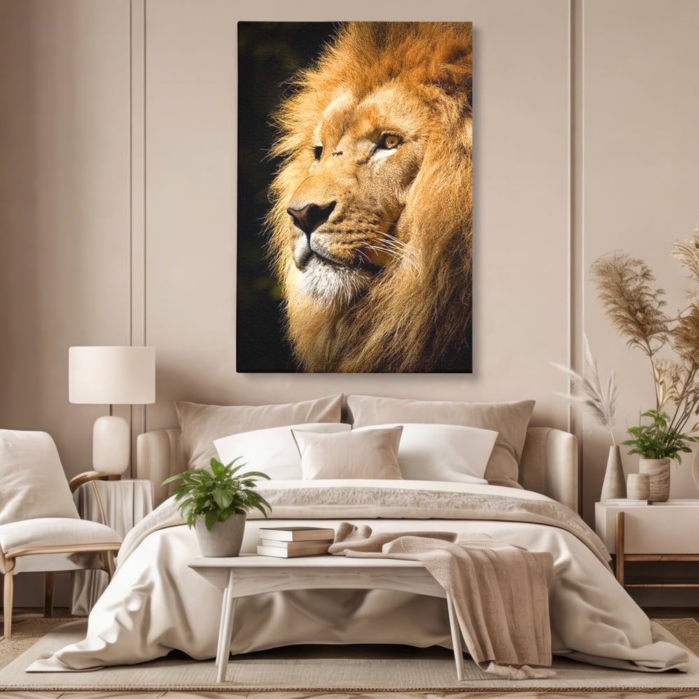 Tablou Canvas Premium, LuxCanva® M1367, Farmec Imperial, Leu, Animal, Rege, Maretie, Intelepciune, Forta, Lumina, Profil, Portret, Viziune, Respect, Birou, Living, Camera Copil
