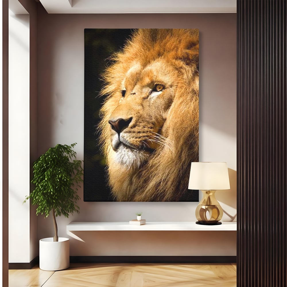 Tablou Canvas Premium, LuxCanva® M1367, Farmec Imperial, Leu, Animal, Rege, Maretie, Intelepciune, Forta, Lumina, Profil, Portret, Viziune, Respect, Birou, Living, Camera Copil