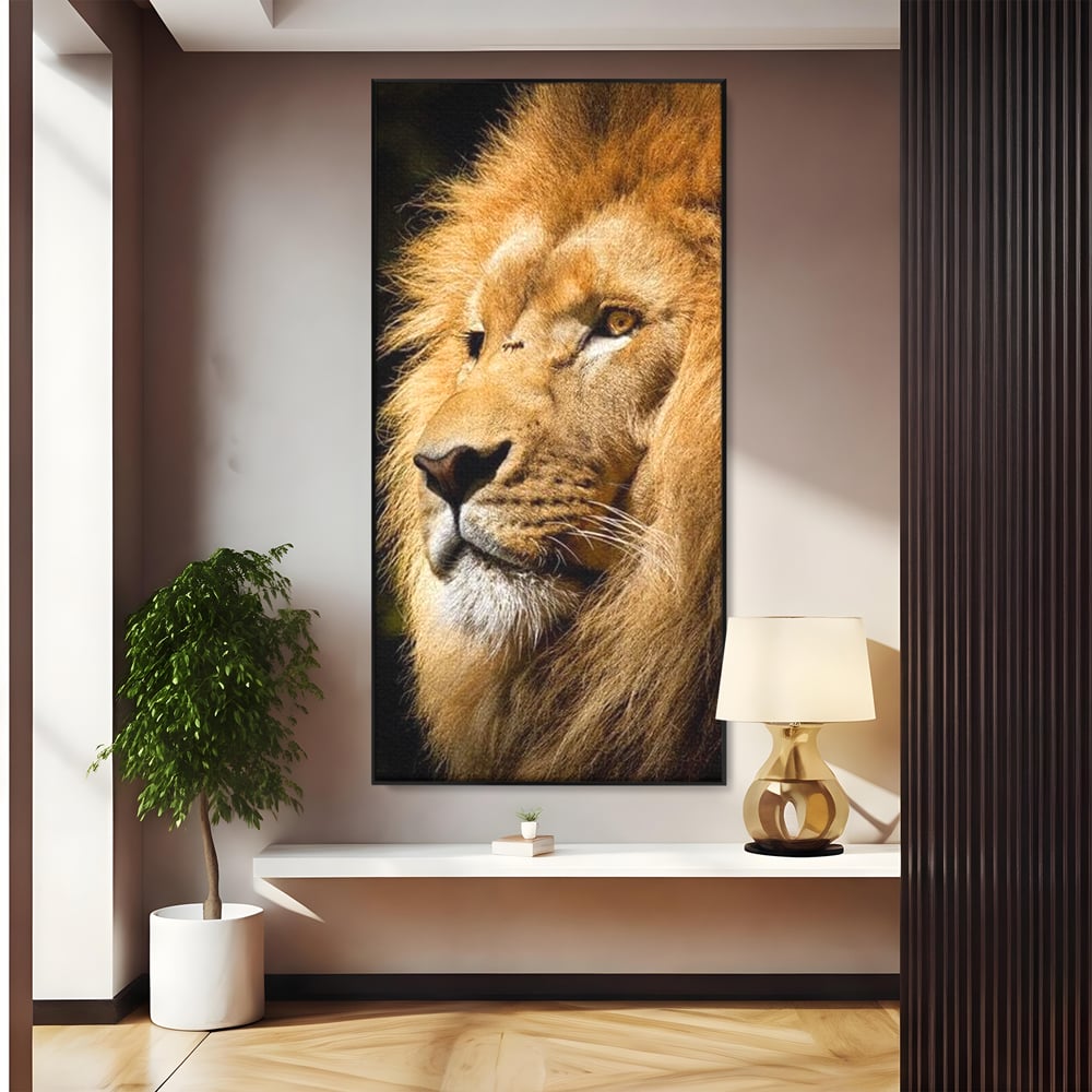 Tablou Canvas Premium, LuxCanva® M1367, Farmec Imperial, Leu, Animal, Rege, Maretie, Intelepciune, Forta, Lumina, Profil, Portret, Viziune, Respect, Birou, Living, Camera Copil