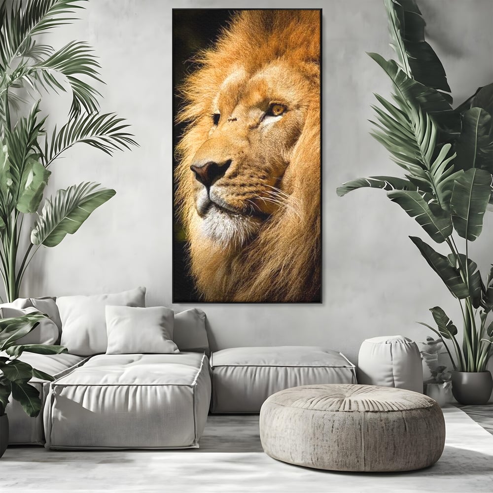 Tablou Canvas Premium, LuxCanva® M1367, Farmec Imperial, Leu, Animal, Rege, Maretie, Intelepciune, Forta, Lumina, Profil, Portret, Viziune, Respect, Birou, Living, Camera Copil