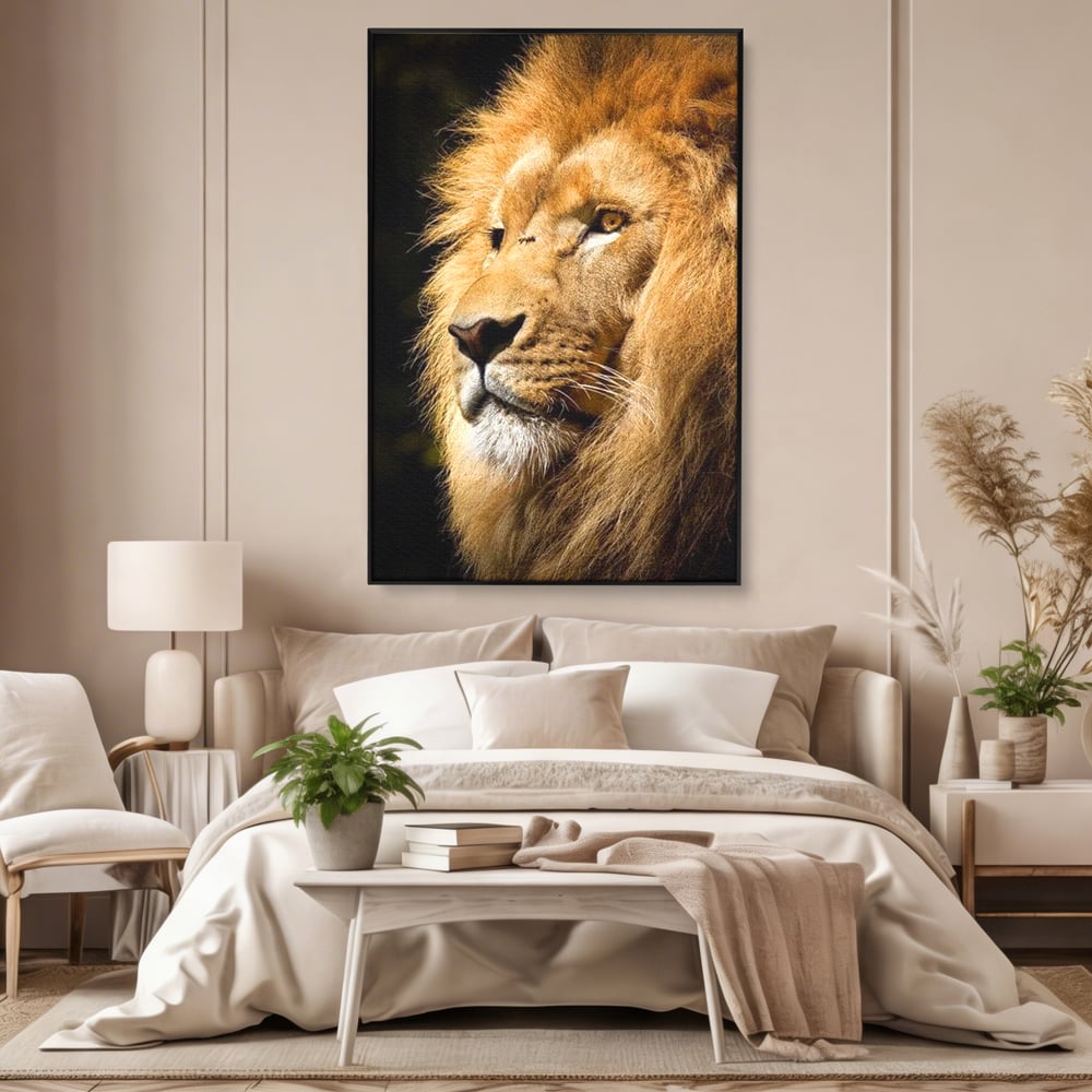 Tablou Canvas Premium, LuxCanva® M1367, Farmec Imperial, Leu, Animal, Rege, Maretie, Intelepciune, Forta, Lumina, Profil, Portret, Viziune, Respect, Birou, Living, Camera Copil