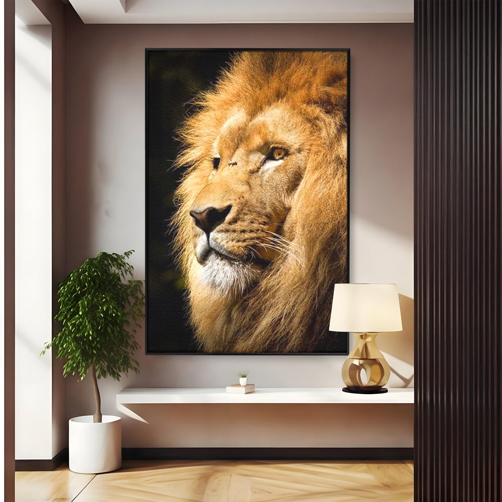 Tablou Canvas Premium, LuxCanva® M1367, Farmec Imperial, Leu, Animal, Rege, Maretie, Intelepciune, Forta, Lumina, Profil, Portret, Viziune, Respect, Birou, Living, Camera Copil