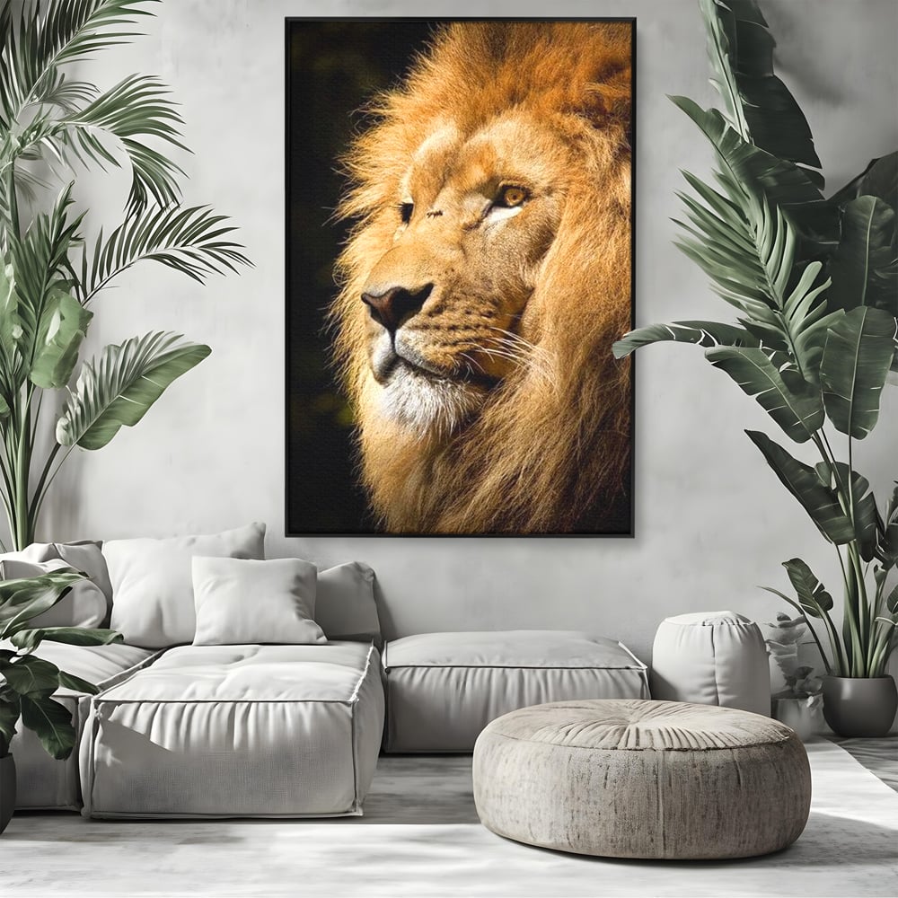 Tablou Canvas Premium, LuxCanva® M1367, Farmec Imperial, Leu, Animal, Rege, Maretie, Intelepciune, Forta, Lumina, Profil, Portret, Viziune, Respect, Birou, Living, Camera Copil