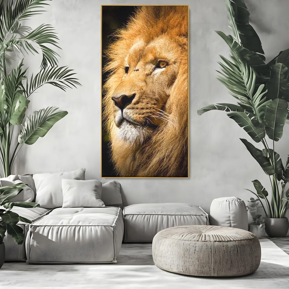 Tablou Canvas Premium, LuxCanva® M1367, Farmec Imperial, Leu, Animal, Rege, Maretie, Intelepciune, Forta, Lumina, Profil, Portret, Viziune, Respect, Birou, Living, Camera Copil