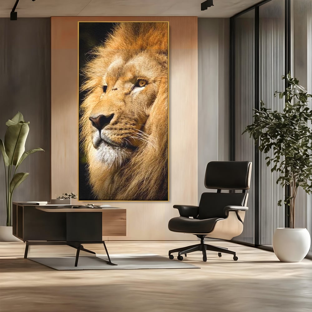 Tablou Canvas Premium, LuxCanva® M1367, Farmec Imperial, Leu, Animal, Rege, Maretie, Intelepciune, Forta, Lumina, Profil, Portret, Viziune, Respect, Birou, Living, Camera Copil