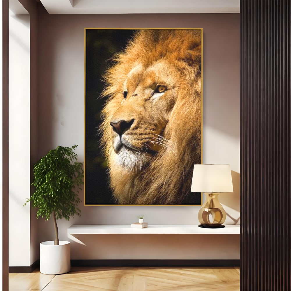 Tablou Canvas Premium, LuxCanva® M1367, Farmec Imperial, Leu, Animal, Rege, Maretie, Intelepciune, Forta, Lumina, Profil, Portret, Viziune, Respect, Birou, Living, Camera Copil