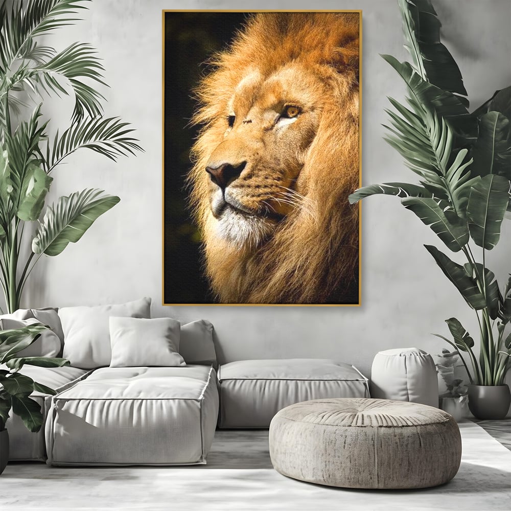Tablou Canvas Premium, LuxCanva® M1367, Farmec Imperial, Leu, Animal, Rege, Maretie, Intelepciune, Forta, Lumina, Profil, Portret, Viziune, Respect, Birou, Living, Camera Copil