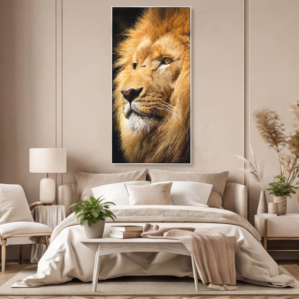 Tablou Canvas Premium, LuxCanva® M1367, Farmec Imperial, Leu, Animal, Rege, Maretie, Intelepciune, Forta, Lumina, Profil, Portret, Viziune, Respect, Birou, Living, Camera Copil