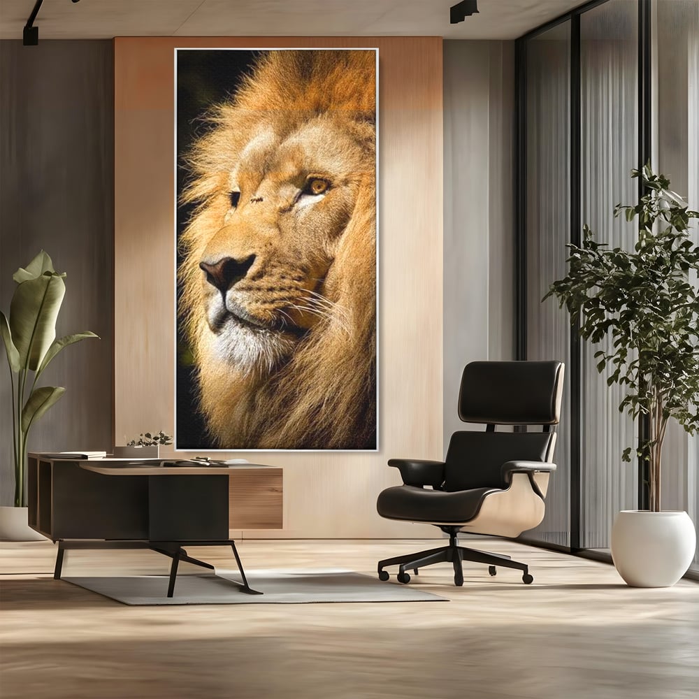 Tablou Canvas Premium, LuxCanva® M1367, Farmec Imperial, Leu, Animal, Rege, Maretie, Intelepciune, Forta, Lumina, Profil, Portret, Viziune, Respect, Birou, Living, Camera Copil