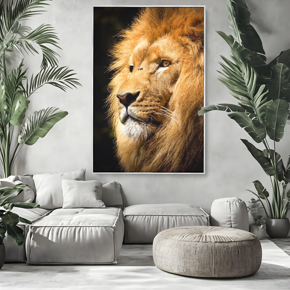 Tablou Canvas Premium, LuxCanva® M1367, Farmec Imperial, Leu, Animal, Rege, Maretie, Intelepciune, Forta, Lumina, Profil, Portret, Viziune, Respect, Birou, Living, Camera Copil