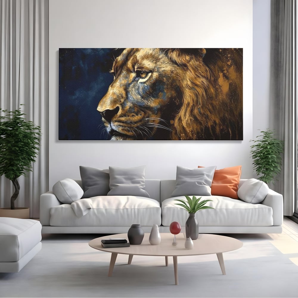 Leinwand Wandkunst Canvas Premium, LuxCanva® M1368, Thron der Nacht, Nacht, Kosmisch, Mysterium, Abgrund, Universum, Astral, Löwe, König, Meditation, Traum, Büro, Wohnen, Kinderzimmer
