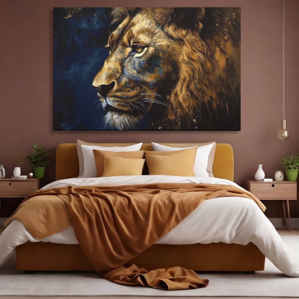 Leinwand Wandkunst Canvas Premium, LuxCanva® M1368, Thron der Nacht, Nacht, Kosmisch, Mysterium, Abgrund, Universum, Astral, Löwe, König, Meditation, Traum, Büro, Wohnen, Kinderzimmer