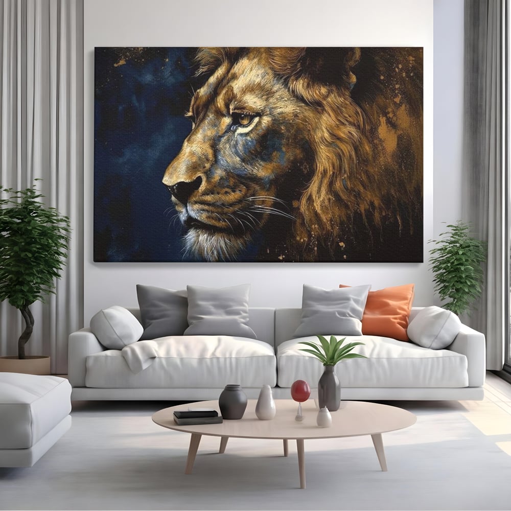 Leinwand Wandkunst Canvas Premium, LuxCanva® M1368, Thron der Nacht, Nacht, Kosmisch, Mysterium, Abgrund, Universum, Astral, Löwe, König, Meditation, Traum, Büro, Wohnen, Kinderzimmer