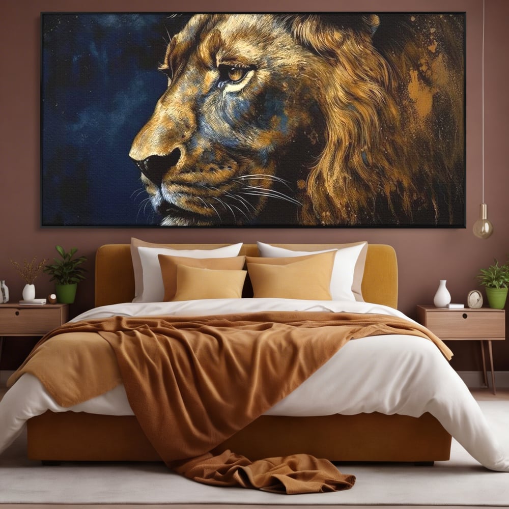 Leinwand Wandkunst Canvas Premium, LuxCanva® M1368, Thron der Nacht, Nacht, Kosmisch, Mysterium, Abgrund, Universum, Astral, Löwe, König, Meditation, Traum, Büro, Wohnen, Kinderzimmer