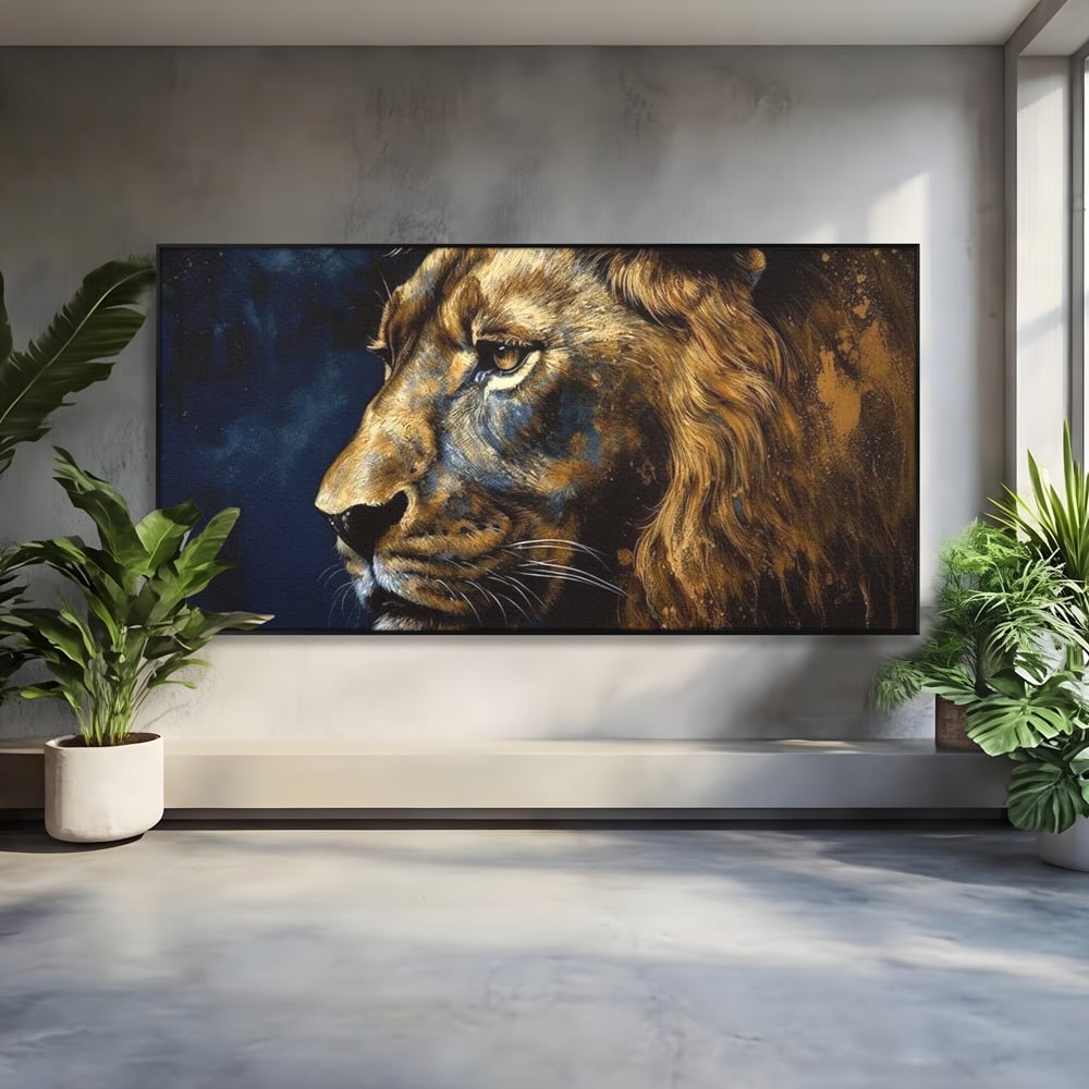 Leinwand Wandkunst Canvas Premium, LuxCanva® M1368, Thron der Nacht, Nacht, Kosmisch, Mysterium, Abgrund, Universum, Astral, Löwe, König, Meditation, Traum, Büro, Wohnen, Kinderzimmer