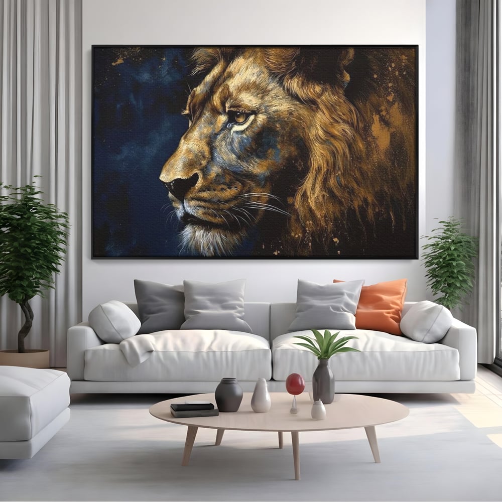 Leinwand Wandkunst Canvas Premium, LuxCanva® M1368, Thron der Nacht, Nacht, Kosmisch, Mysterium, Abgrund, Universum, Astral, Löwe, König, Meditation, Traum, Büro, Wohnen, Kinderzimmer