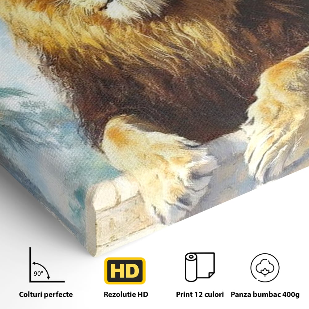 Leinwand Premium Canvas Wandkunst, LuxCanva® M1369, Ewige Krone, Löwe, Palast, Thron, Tempel, Königtum, Gold, Säule, Denkmal, Ahnen, Wächter, Gemälde, Büro, Wohnen, Kinderzimmer