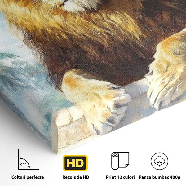 Leinwand Premium Canvas Wandkunst, LuxCanva® M1369, Ewige Krone, Löwe, Palast, Thron, Tempel, Königtum, Gold, Säule, Denkmal, Ahnen, Wächter, Gemälde, Büro, Wohnen, Kinderzimmer