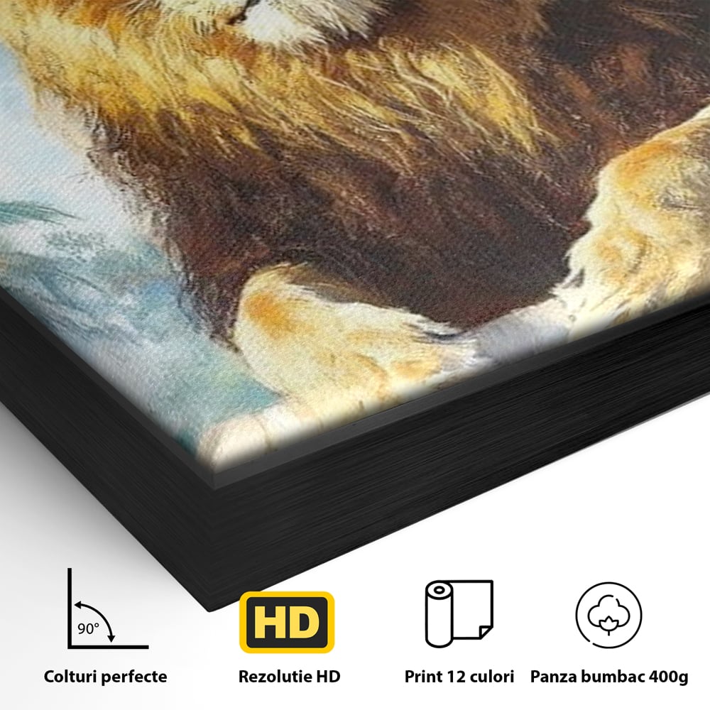 Leinwand Premium Canvas Wandkunst, LuxCanva® M1369, Ewige Krone, Löwe, Palast, Thron, Tempel, Königtum, Gold, Säule, Denkmal, Ahnen, Wächter, Gemälde, Büro, Wohnen, Kinderzimmer