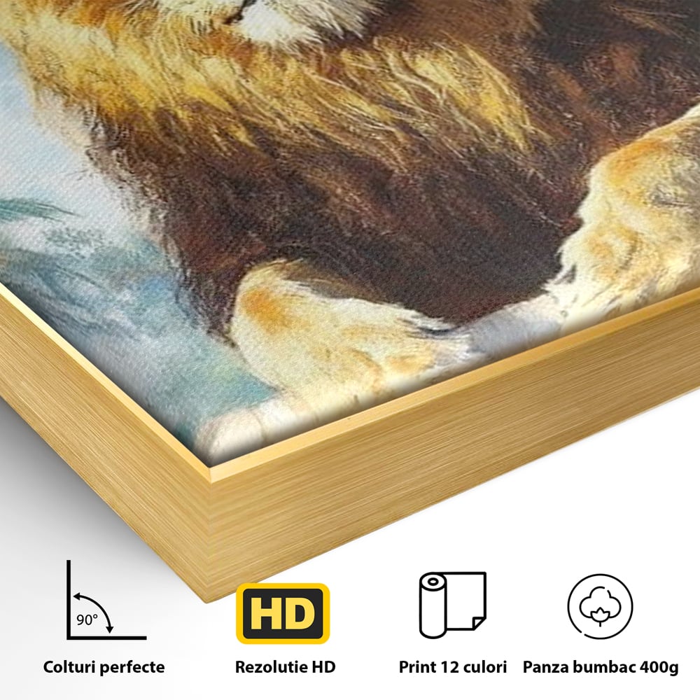 Leinwand Premium Canvas Wandkunst, LuxCanva® M1369, Ewige Krone, Löwe, Palast, Thron, Tempel, Königtum, Gold, Säule, Denkmal, Ahnen, Wächter, Gemälde, Büro, Wohnen, Kinderzimmer