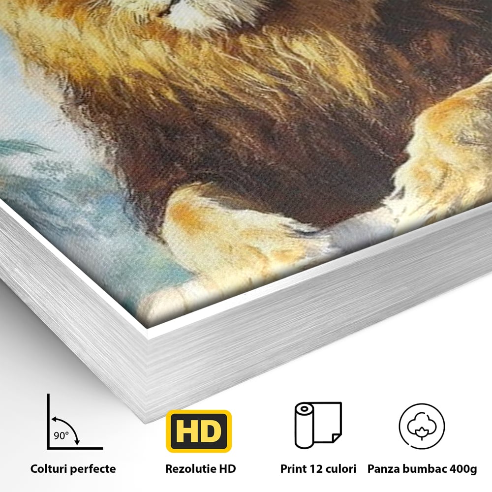 Leinwand Premium Canvas Wandkunst, LuxCanva® M1369, Ewige Krone, Löwe, Palast, Thron, Tempel, Königtum, Gold, Säule, Denkmal, Ahnen, Wächter, Gemälde, Büro, Wohnen, Kinderzimmer