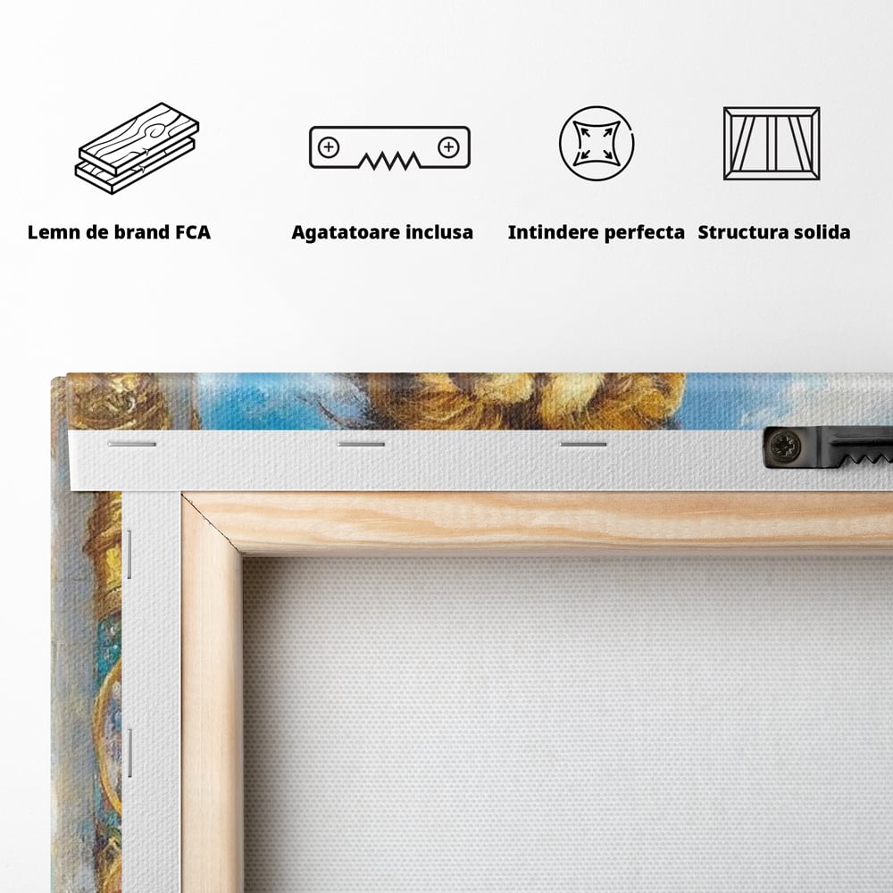 Leinwand Premium Canvas Wandkunst, LuxCanva® M1369, Ewige Krone, Löwe, Palast, Thron, Tempel, Königtum, Gold, Säule, Denkmal, Ahnen, Wächter, Gemälde, Büro, Wohnen, Kinderzimmer