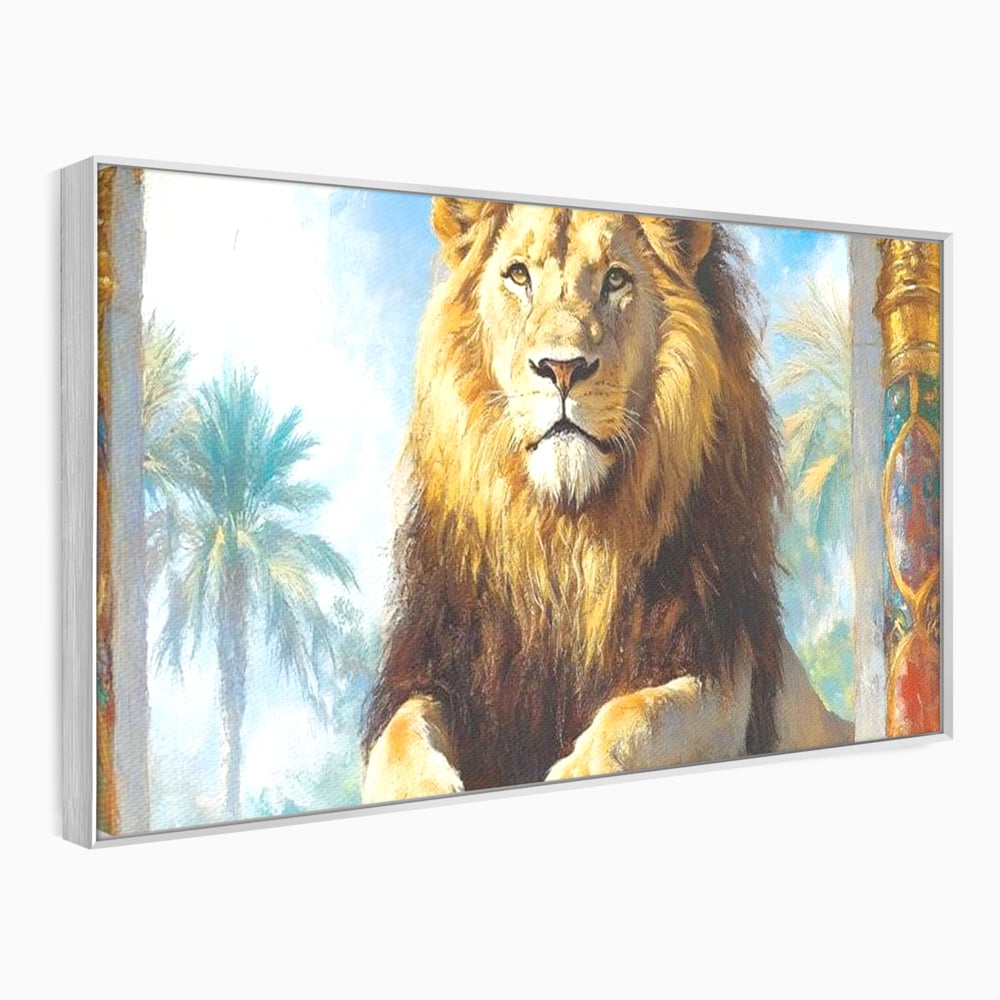 Leinwand Premium Canvas Wandkunst, LuxCanva® M1369, Ewige Krone, Löwe, Palast, Thron, Tempel, Königtum, Gold, Säule, Denkmal, Ahnen, Wächter, Gemälde, Büro, Wohnen, Kinderzimmer