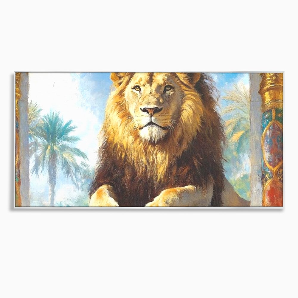 Leinwand Premium Canvas Wandkunst, LuxCanva® M1369, Ewige Krone, Löwe, Palast, Thron, Tempel, Königtum, Gold, Säule, Denkmal, Ahnen, Wächter, Gemälde, Büro, Wohnen, Kinderzimmer