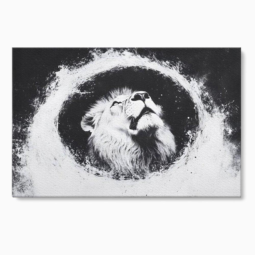 Leinwand Wandkunst Canvas Premium, LuxCanva® M1370, Himmelfahrt in Schwarz und Weiß, Astral, Orbit, Löwe, Portal, Kosmos, Kreis, Universum, Unendlichkeit, Abstrakte Kunst, Büro, Wohnen, Kinderzimmer