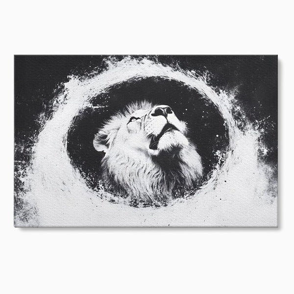 Leinwand Wandkunst Canvas Premium, LuxCanva® M1370, Himmelfahrt in Schwarz und Weiß, Astral, Orbit, Löwe, Portal, Kosmos, Kreis, Universum, Unendlichkeit, Abstrakte Kunst, Büro, Wohnen, Kinderzimmer