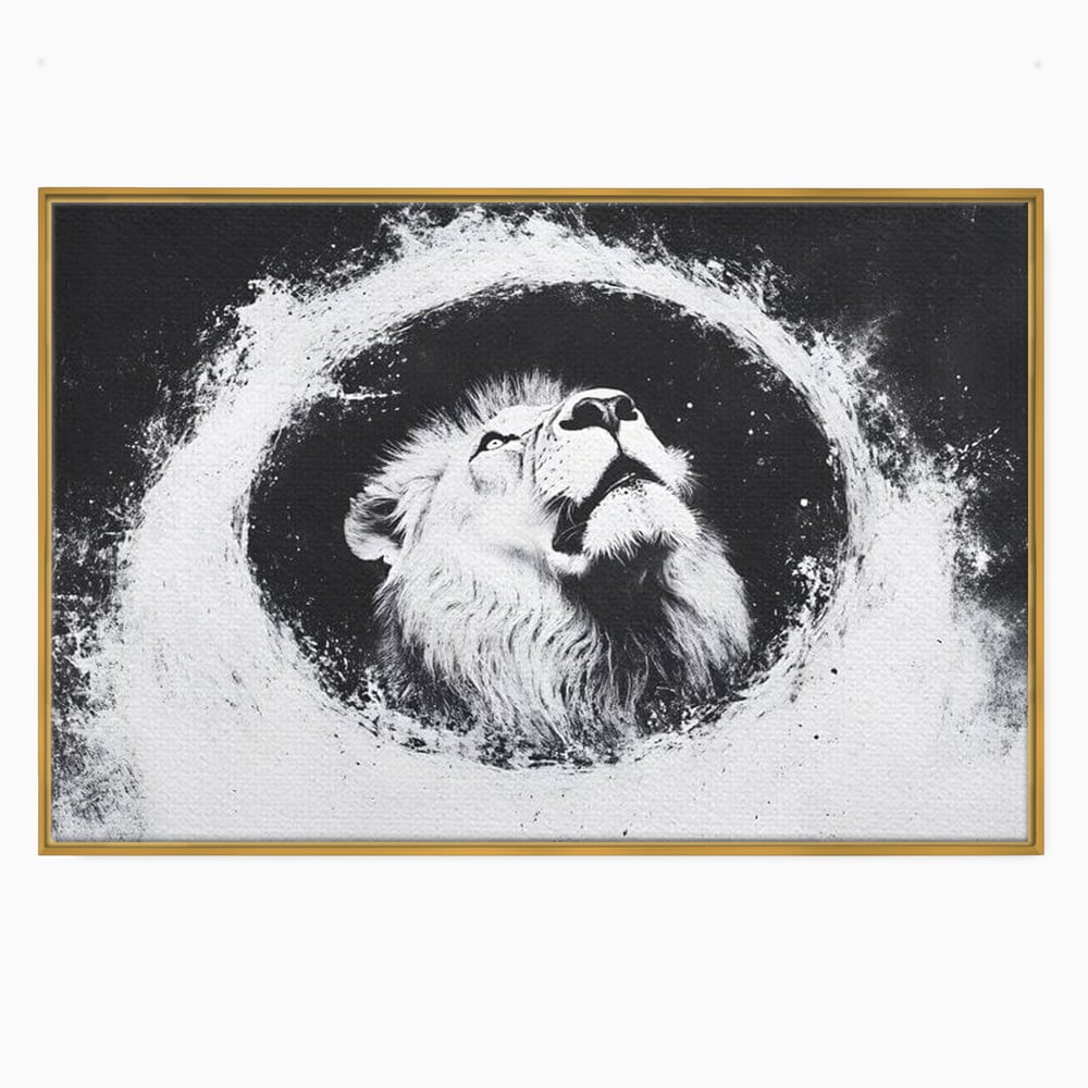 Leinwand Wandkunst Canvas Premium, LuxCanva® M1370, Himmelfahrt in Schwarz und Weiß, Astral, Orbit, Löwe, Portal, Kosmos, Kreis, Universum, Unendlichkeit, Abstrakte Kunst, Büro, Wohnen, Kinderzimmer